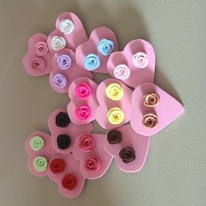 Assorted colours, handmade rose earring studs